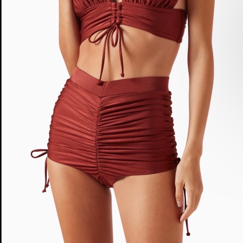 Andrea Iyamah Bikini Karo Ruched Bottoms Only Chocolate Brown High Waist S